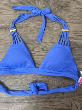 NEW Becca Blue Ribbed Halter Bikini Top - Women Swim